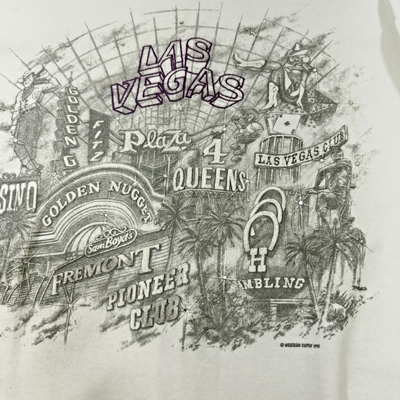 1985 Delta Vintage White Las Vegas Casino StripPuff Printing Bedazzled Crewneck - Picture 3 of 6